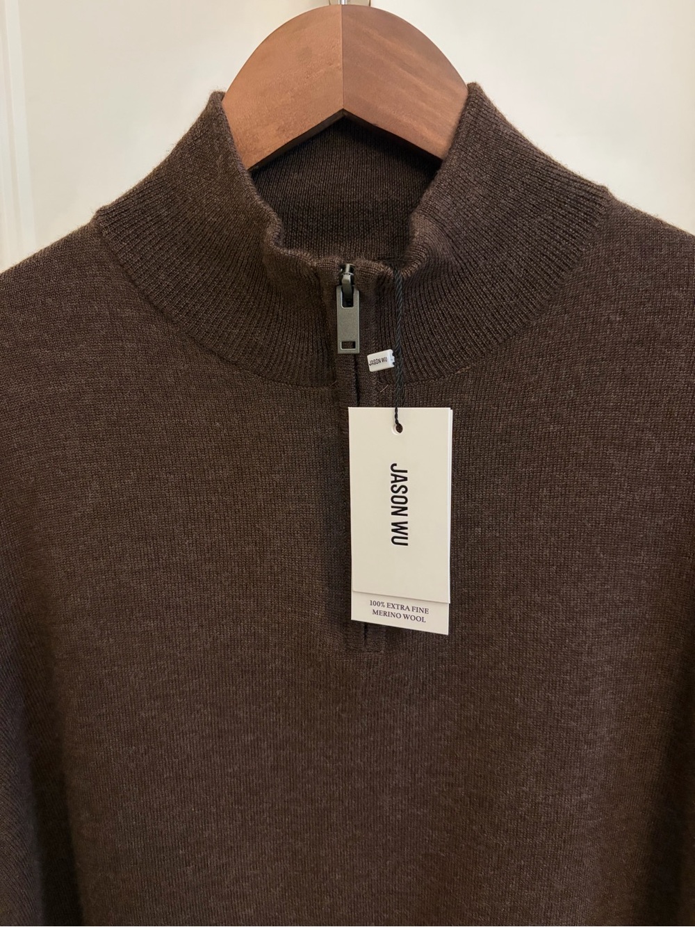 Jason Wu Merino Wool - Men's Brown Quarter-Zip Sweater